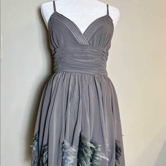 Gray TWELVE by TWELVE Short Dress W Blue Gray Feathers on Skirt! Size 4 - Picture 8 of 13